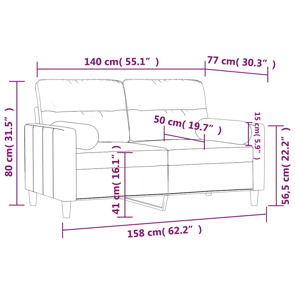 Dvosjed s ukrasnim jastucima crni 140 cm od tkanine
