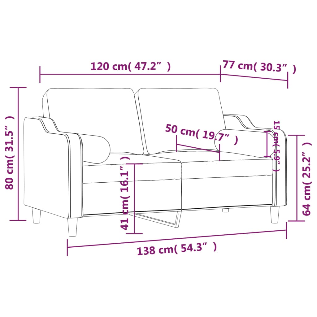 Dvosjed s ukrasnim jastucima krem 120 cm od tkanine