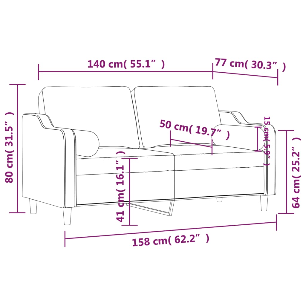 Dvosjed s ukrasnim jastucima svjetlosivi 140 cm od tkanine