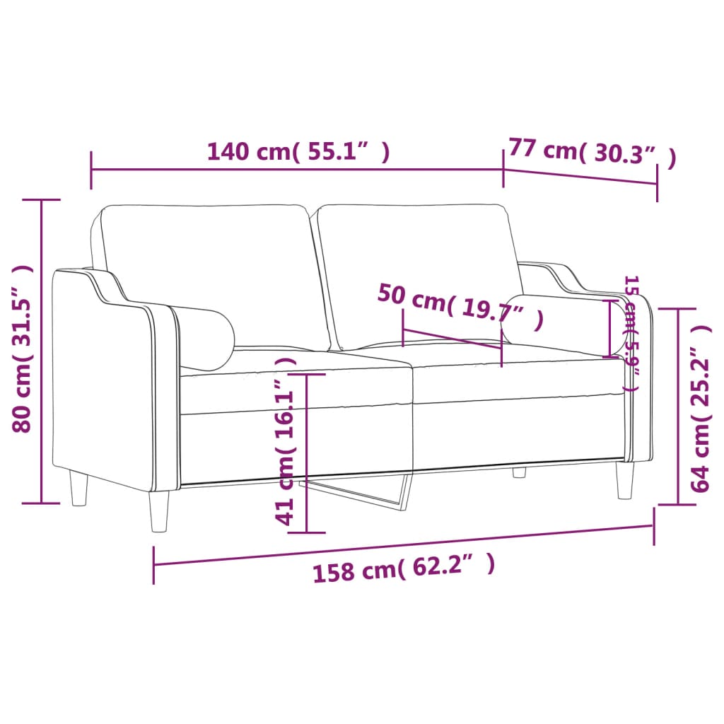 Dvosjed s ukrasnim jastucima tamnosivi 140 cm od tkanine
