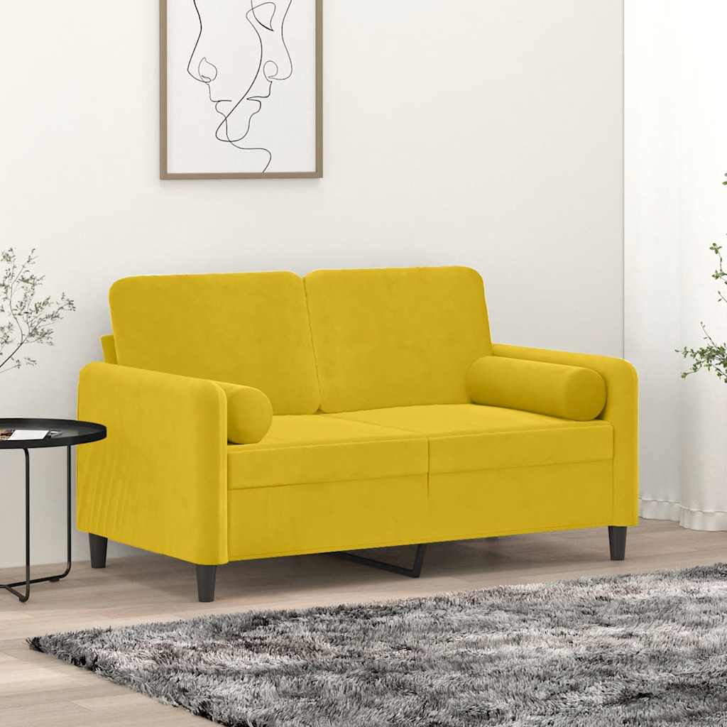 Dvosjed s ukrasnim jastucima žuti 120 cm baršunasti