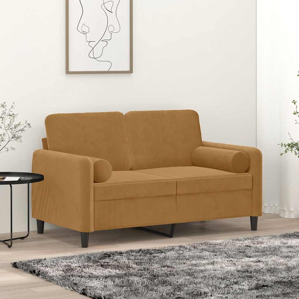 Dvosjed s ukrasnim jastucima smeđi 120 cm baršunasti