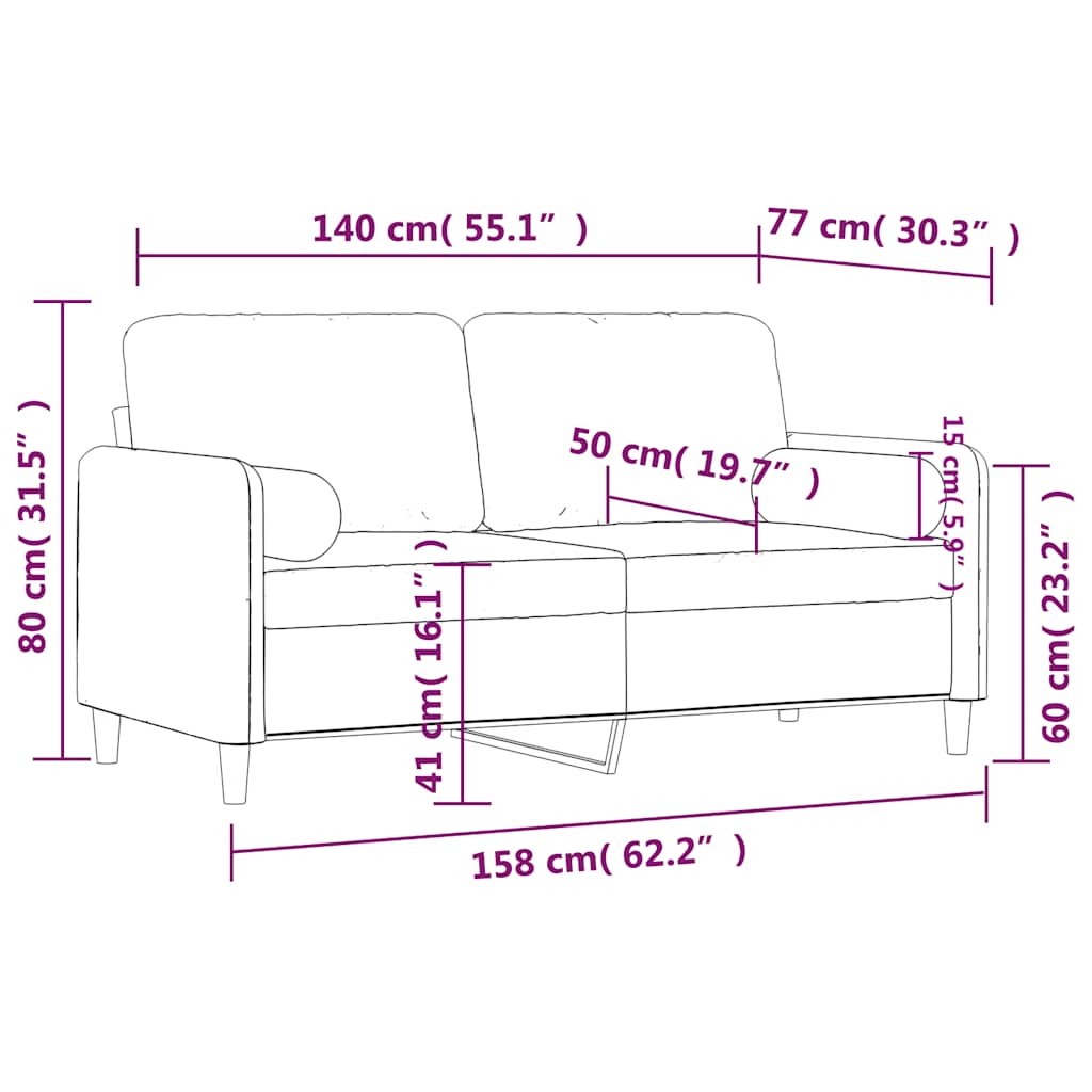Dvosjed s ukrasnim jastucima smeđi 140 cm baršunasti