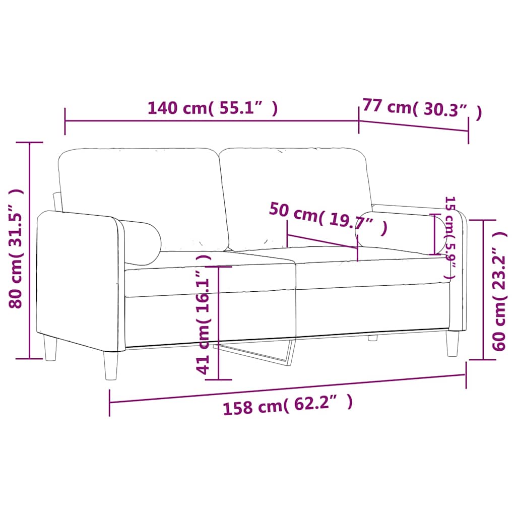 Dvosjed s ukrasnim jastucima plavi 140 cm baršunasti