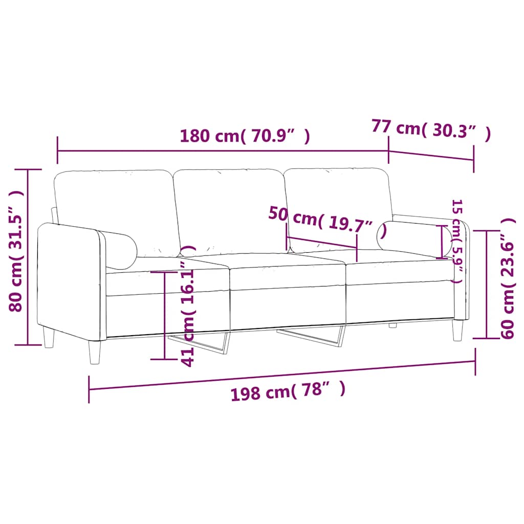 Trosjed s ukrasnim jastucima crni 180 cm baršunasti
