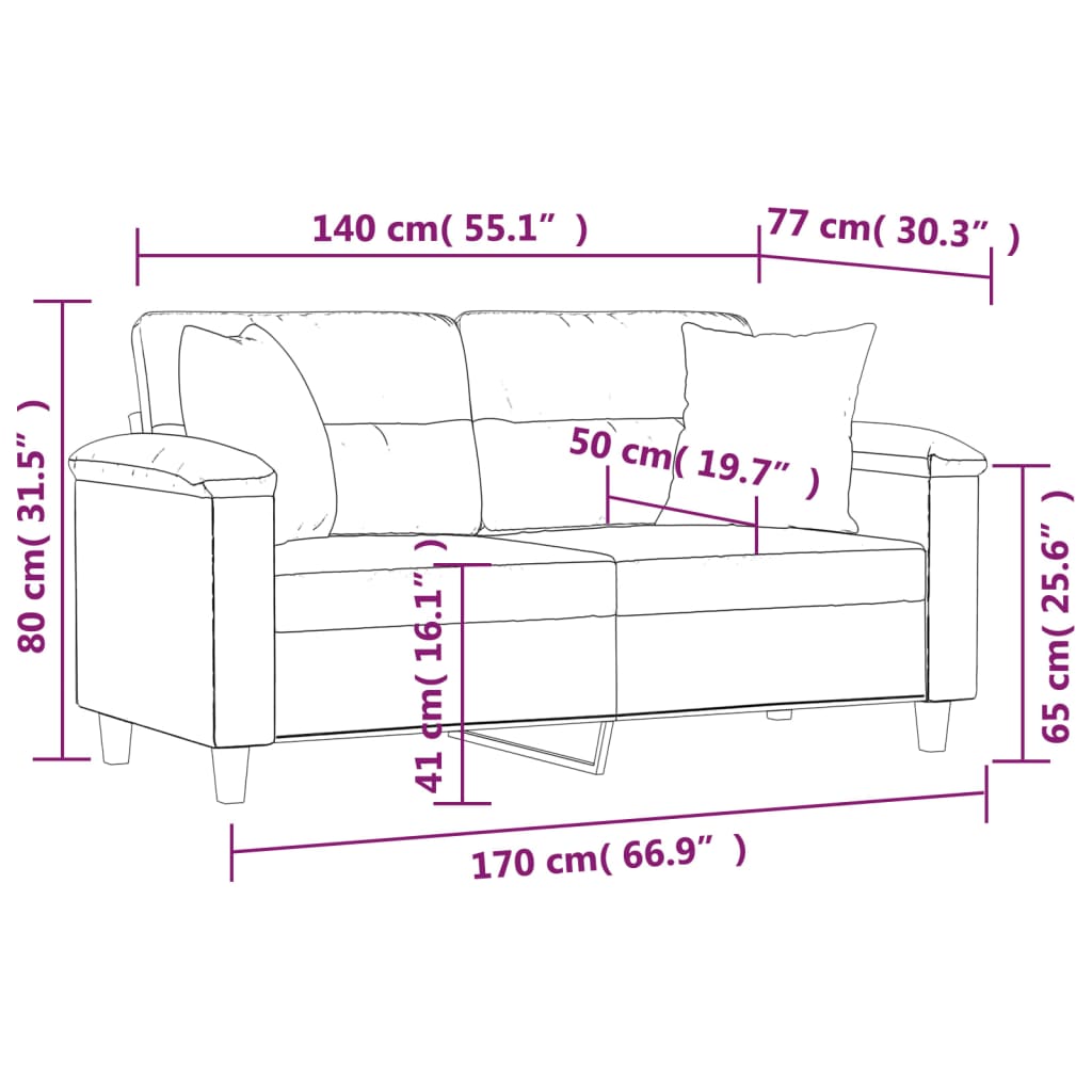 Dvosjed s jastucima tamnosivi 140 cm od mikrovlakana