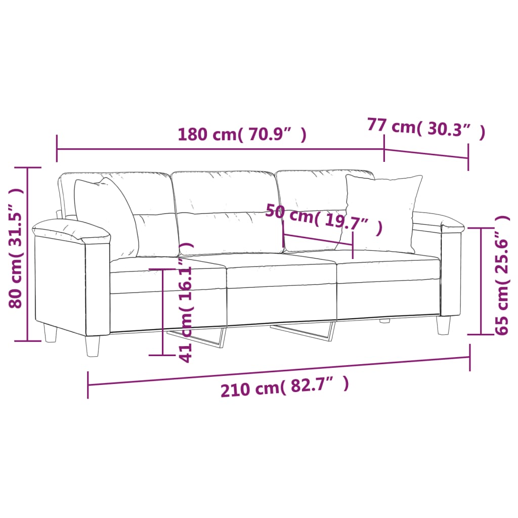 Trosjed s jastucima krem 180 cm od mikrovlakana