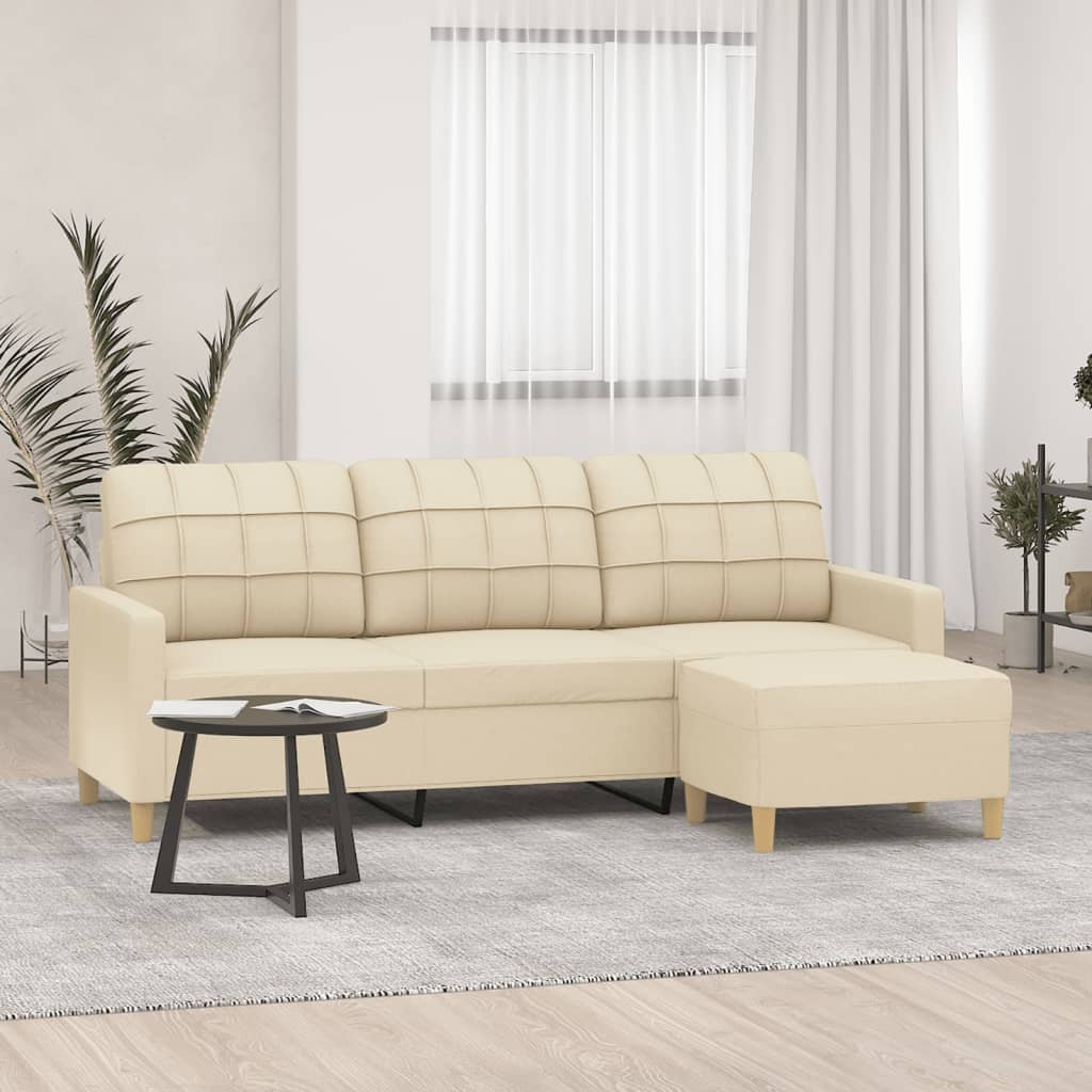 Trosjed s tabureom krem 180 cm od tkanine