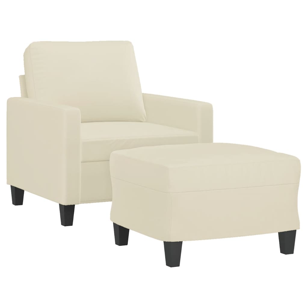 Fotelja s tabureom krem 60 cm od umjetne kože