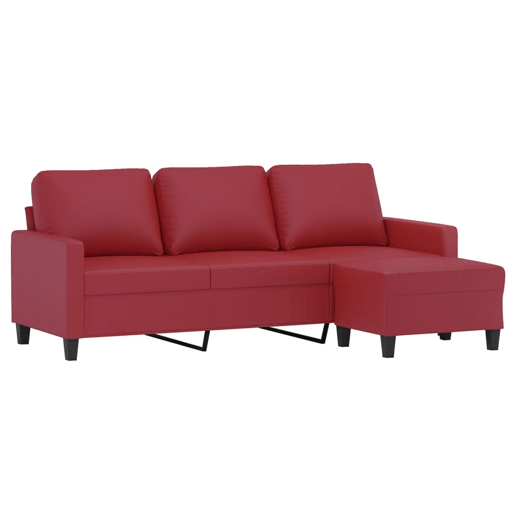 Trosjed s tabureom crvena boja vina 180 cm od umjetne kože