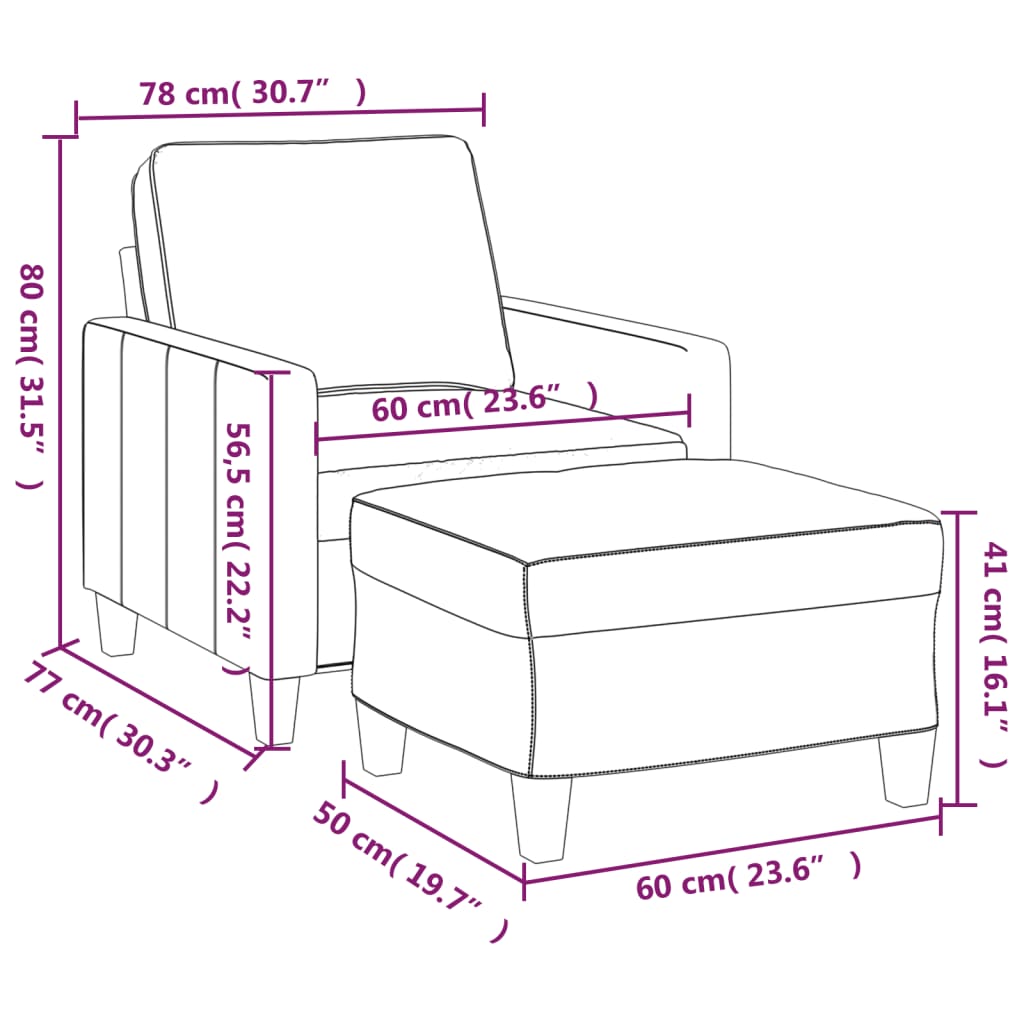 Fotelja s tabureom svjetlosiva 60 cm od tkanine