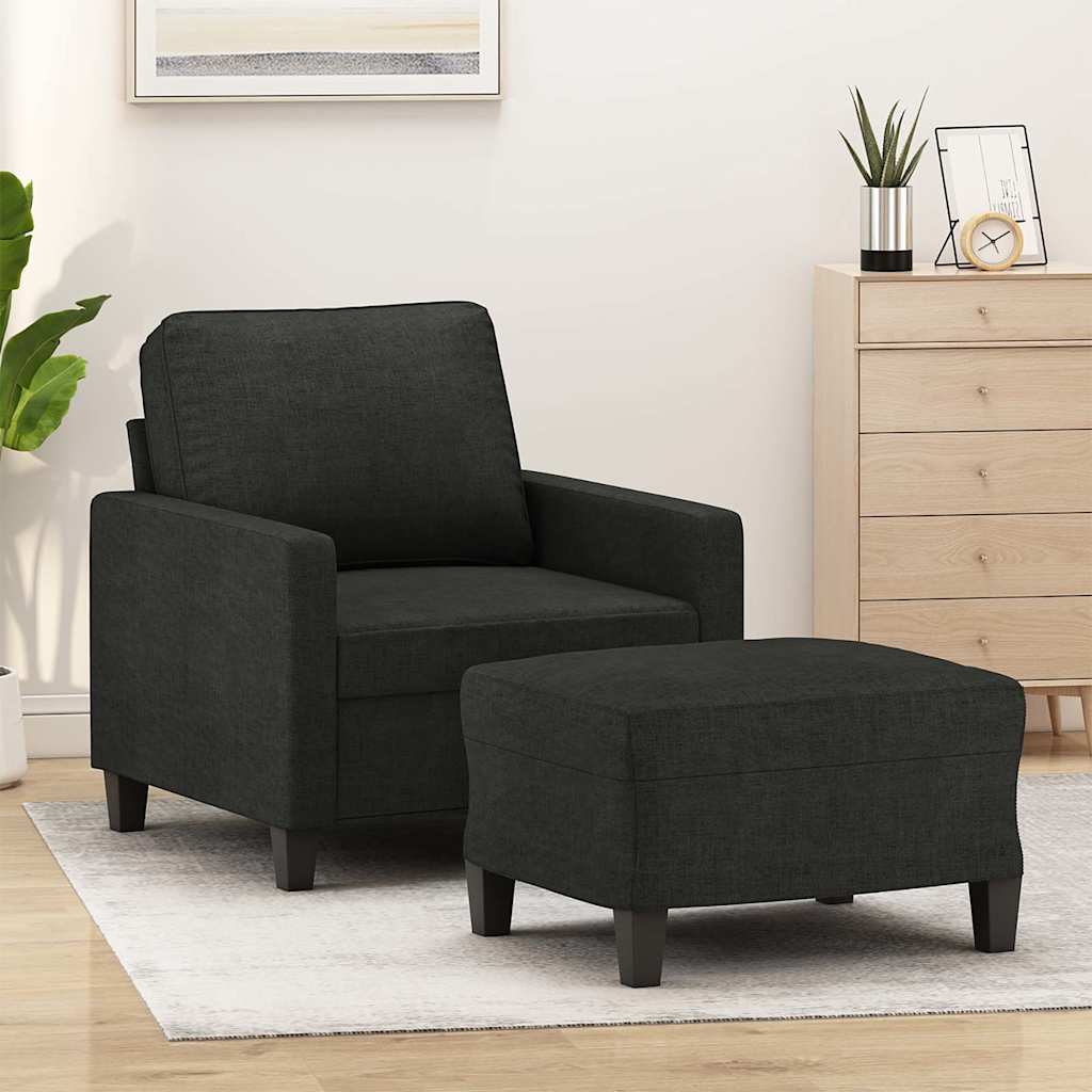 Fotelja s tabureom crna 60 cm od tkanine