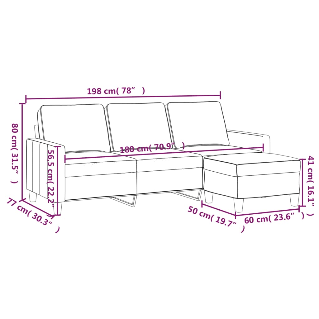 Trosjed s tabureom krem 180 cm od tkanine