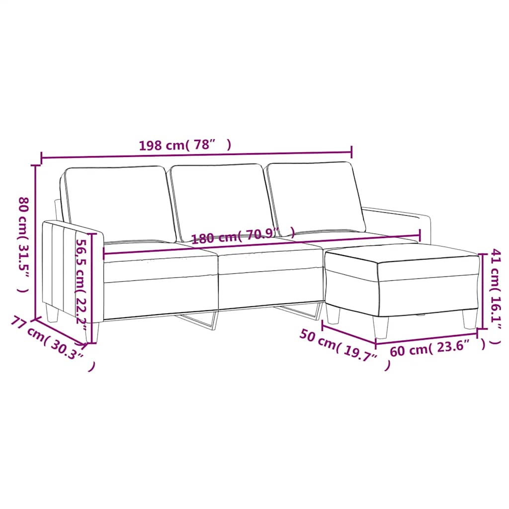 Trosjed s tabureom crni 180 cm od tkanine