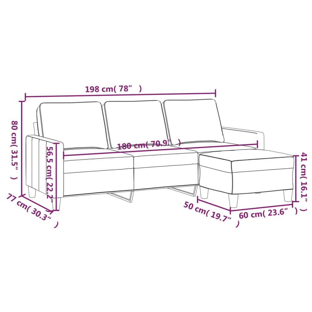 Trosjed s tabureom crvena boja vina 180 cm od tkanine