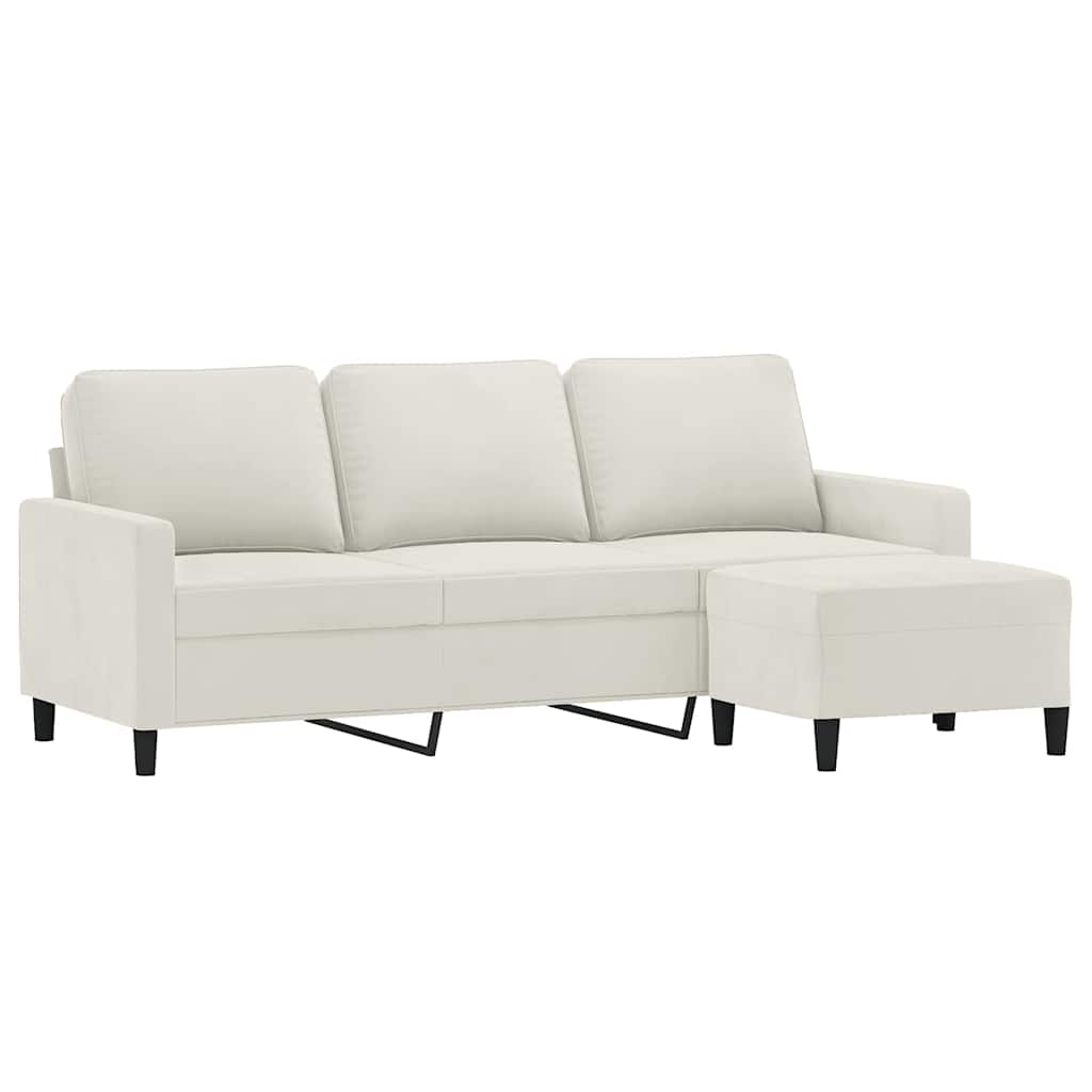 Trosjed s tabureom krem 180 cm baršunasti