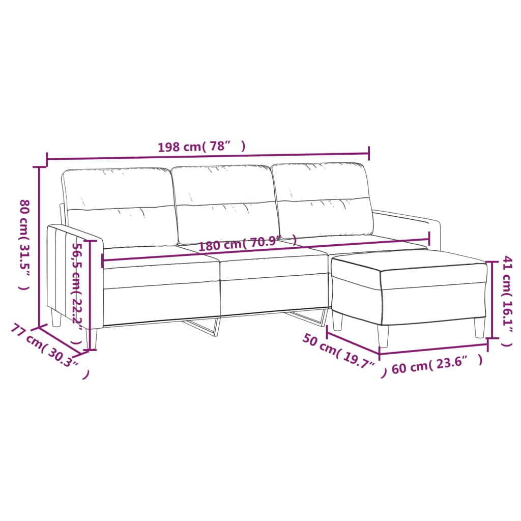Trosjed s tabureom svjetlosivi 180 cm od tkanine