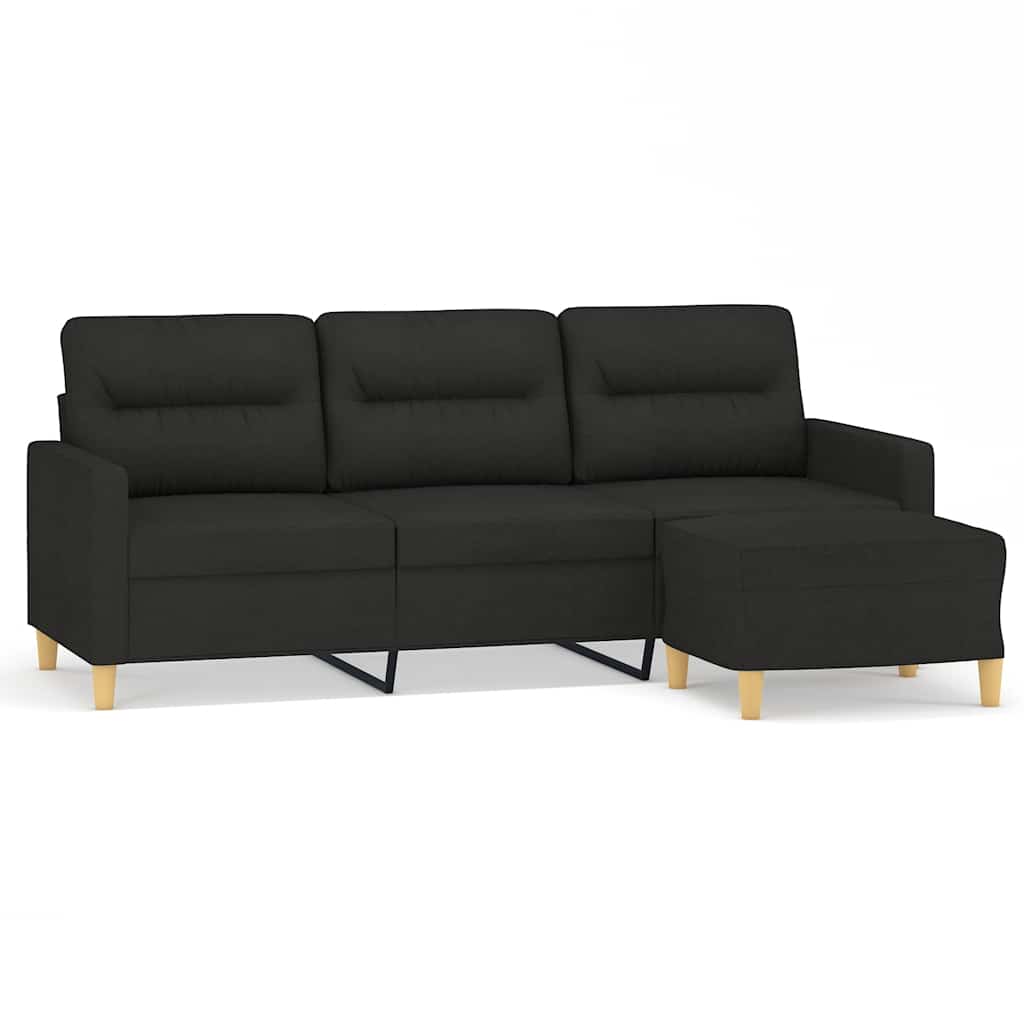 Trosjed s tabureom crni 180 cm od tkanine