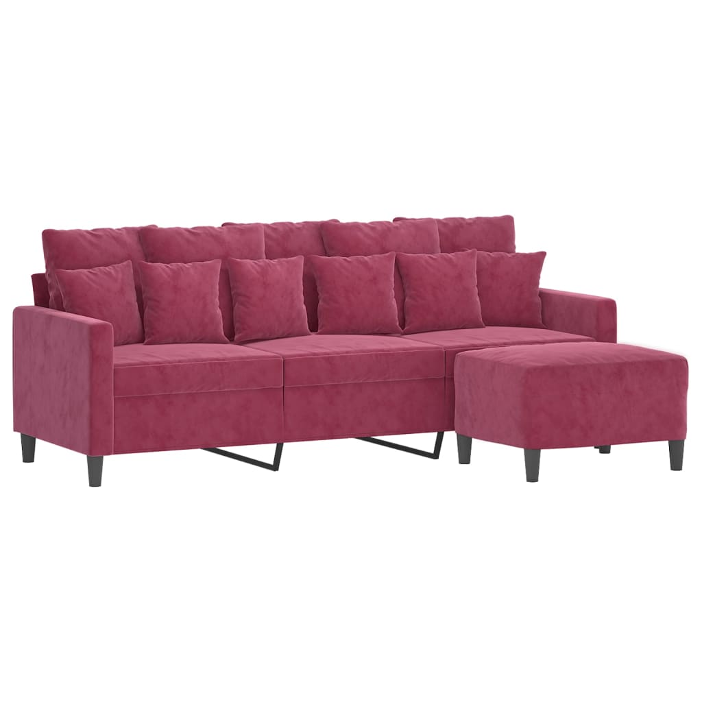 Trosjed s tabureom crvena boja vina 180 cm baršunasti