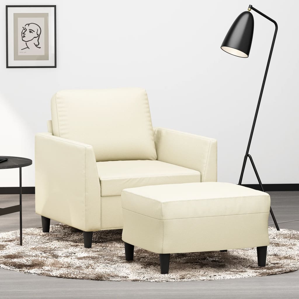 Fotelja s tabureom krem 60 cm od umjetne kože