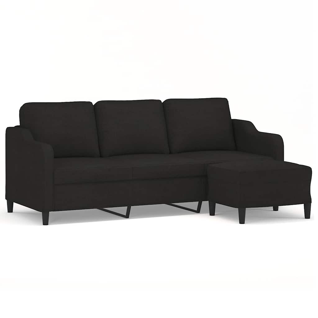 Trosjed s tabureom crni 180 cm od tkanine