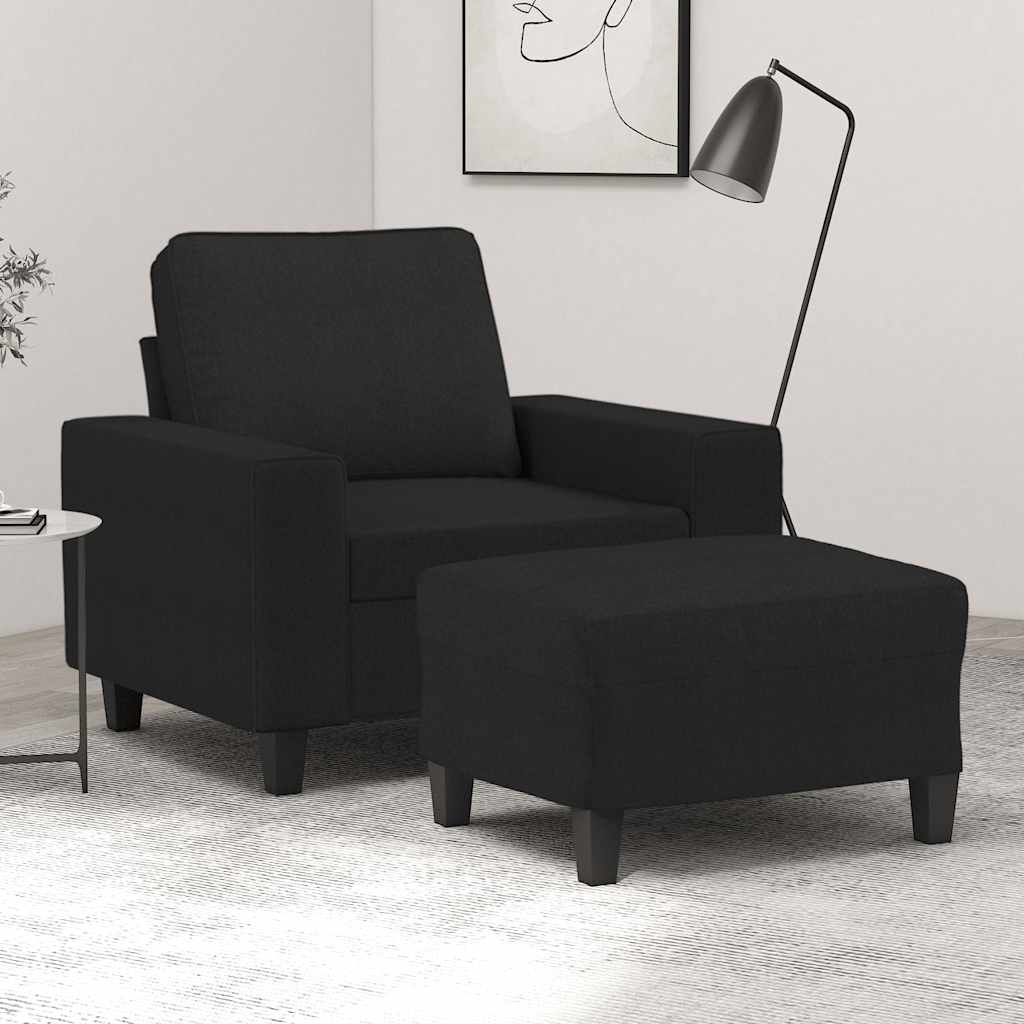 Fotelja s tabureom crna 60 cm od tkanine