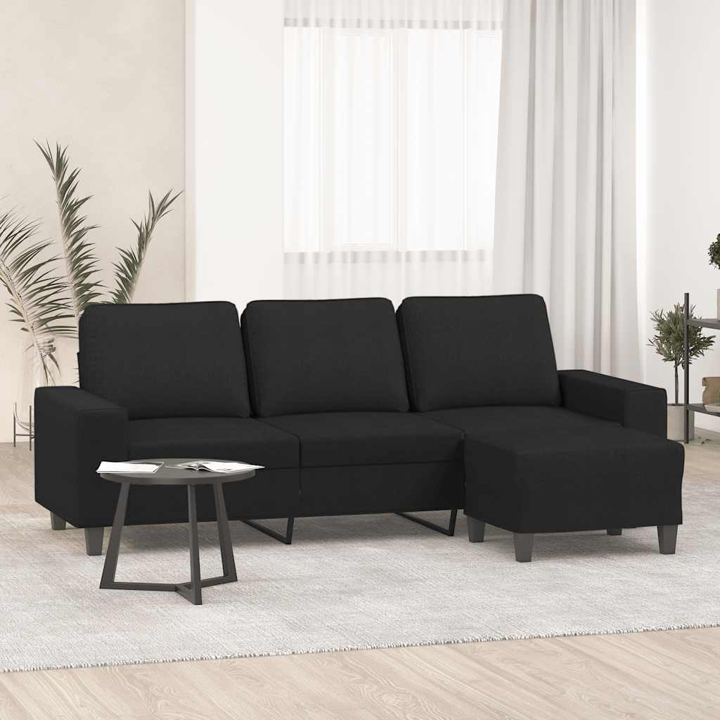 Trosjed s tabureom crni 180 cm od tkanine