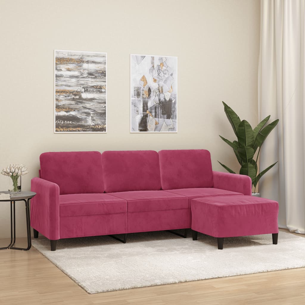 Trosjed s tabureom crvena boja vina 180 cm baršunasti