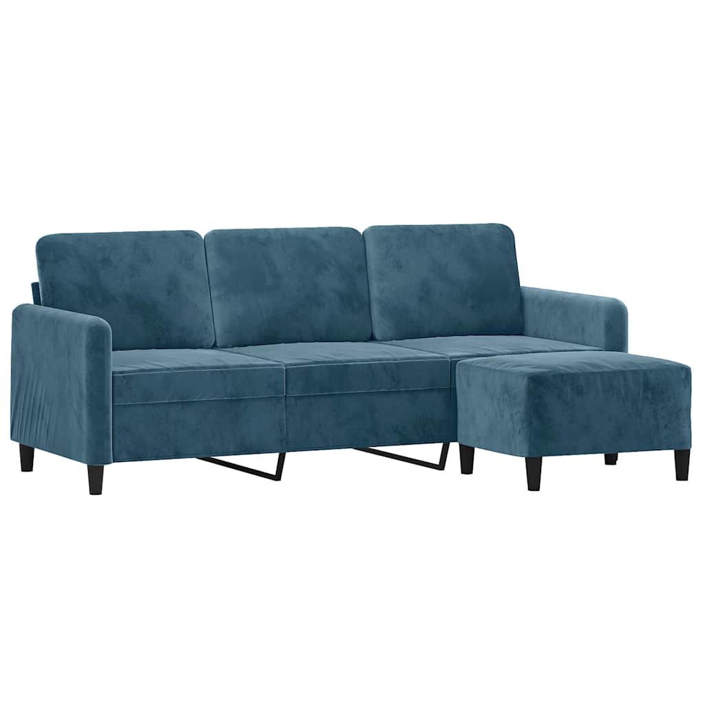 Trosjed s tabureom plavi 180 cm baršunasti