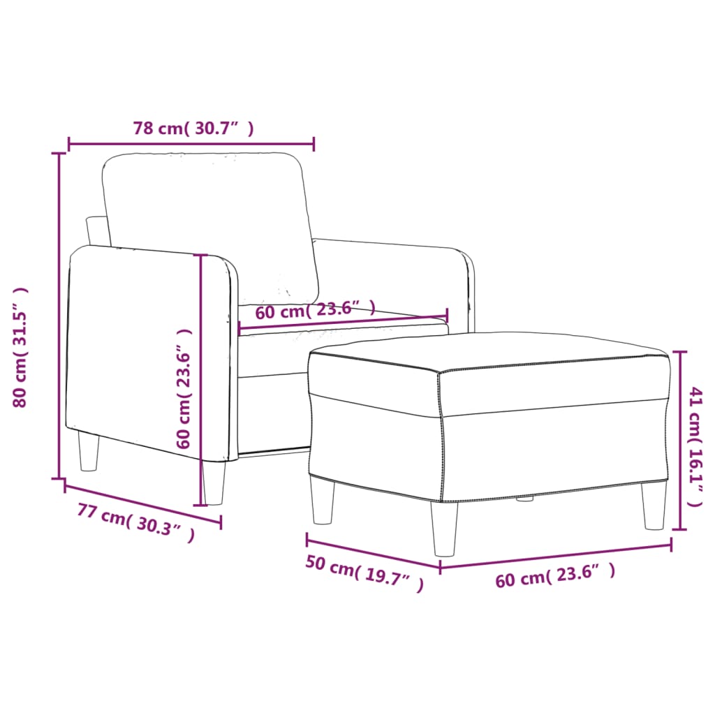 Fotelja s tabureom krem 60 cm od tkanine