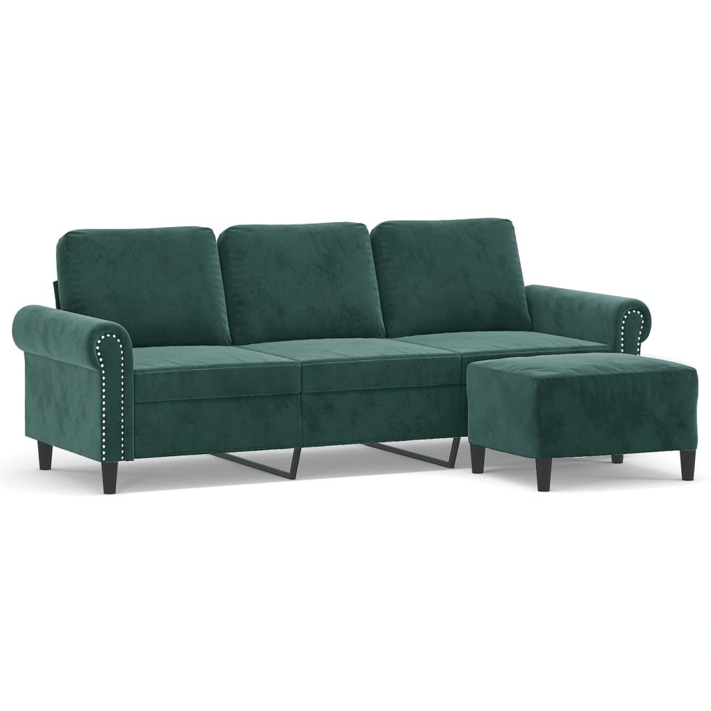 Trosjed s tabureom tamnozeleni 180 cm baršunasti