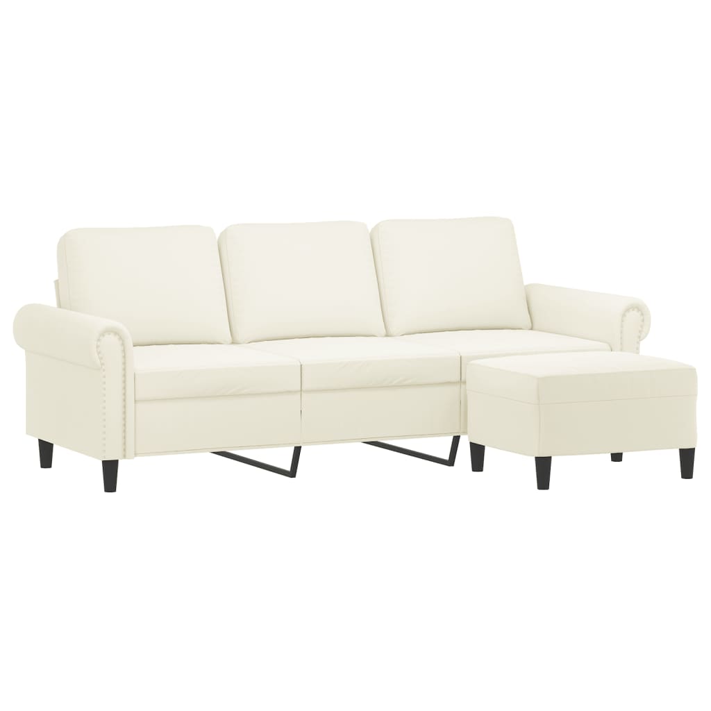 Trosjed s tabureom krem 180 cm baršunasti