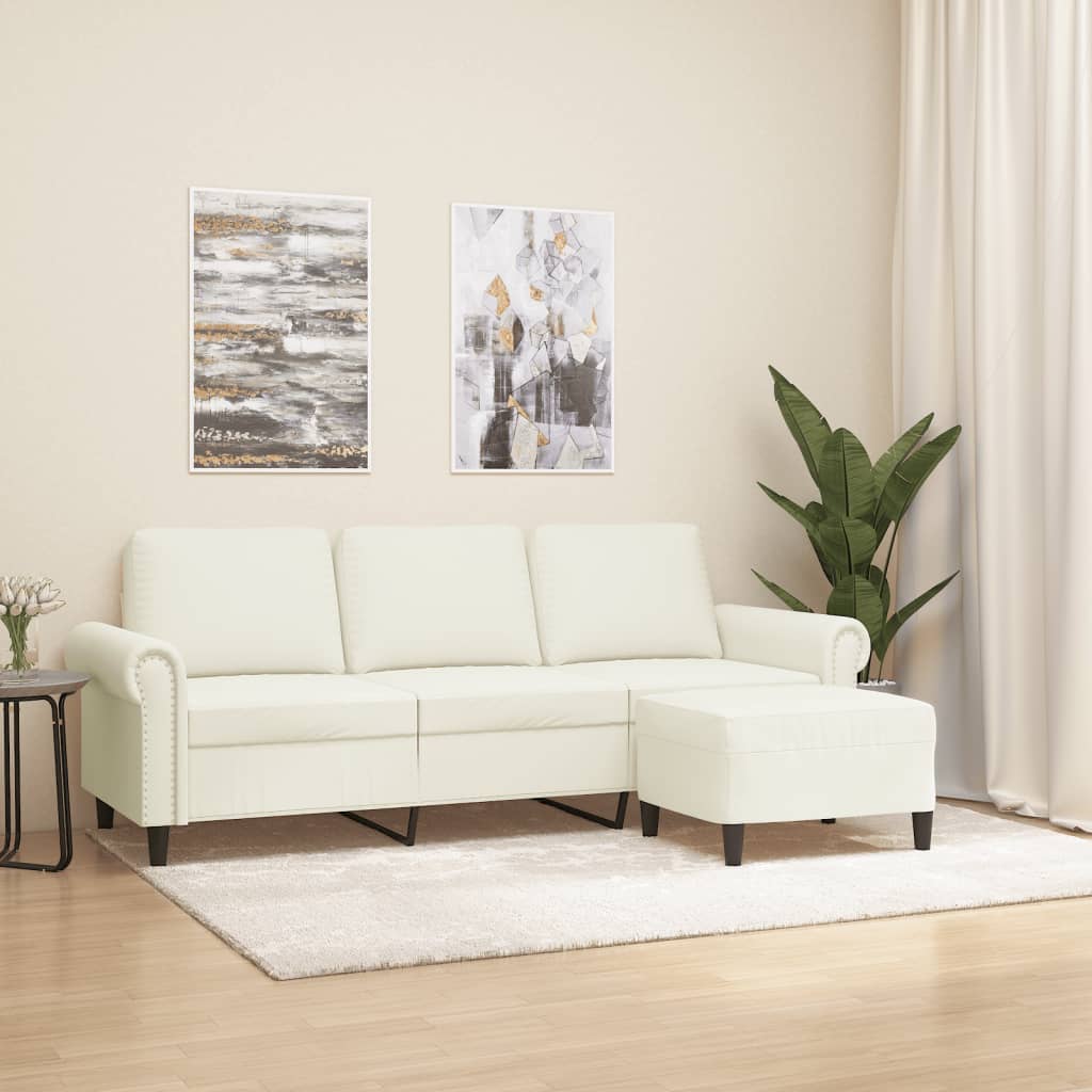 Trosjed s tabureom krem 180 cm baršunasti