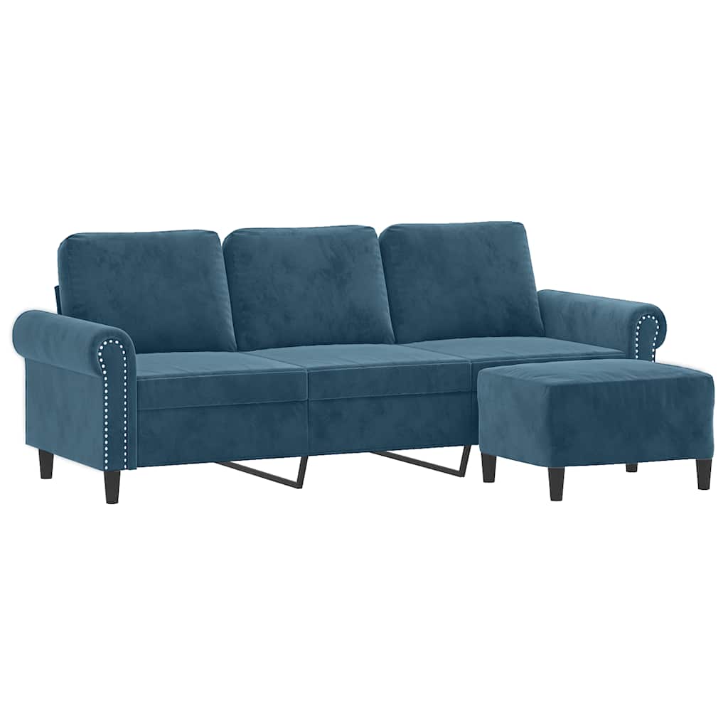 Trosjed s tabureom plavi 180 cm baršunasti