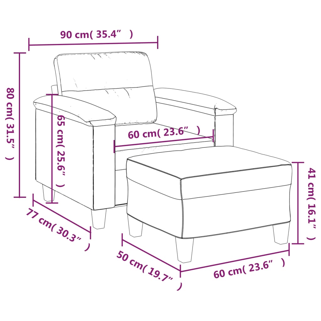 Fotelja s tabureom krem 60 cm od mikrovlakana