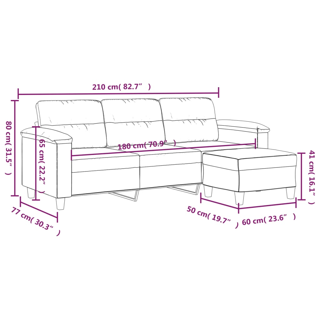 Trosjed s tabureom krem 180 cm od mikrovlakana