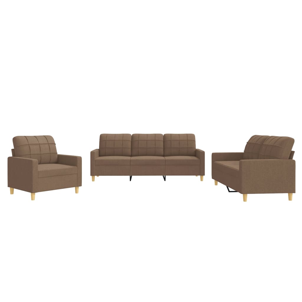 3-dijelni set sofa s jastucima smeđi od tkanine