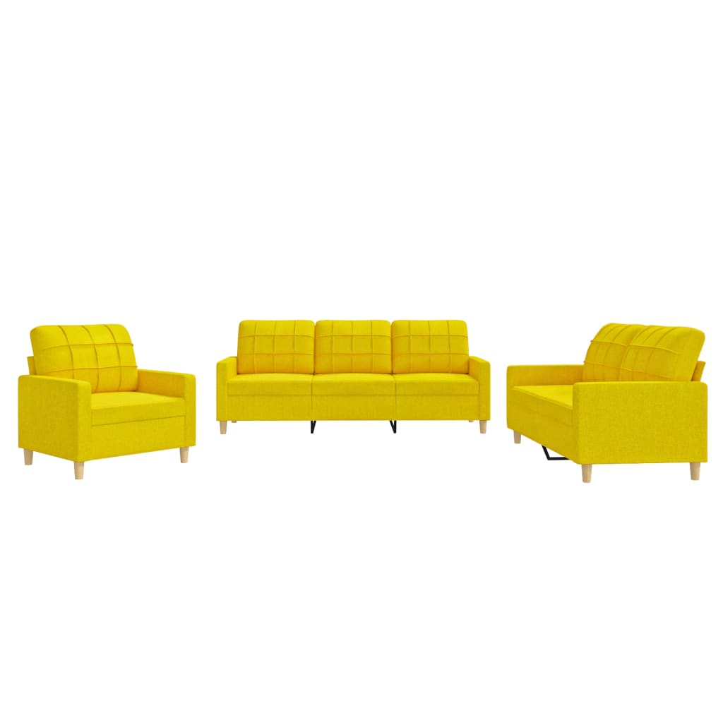 3-dijelni set sofa s jastucima svjetložuti od tkanine