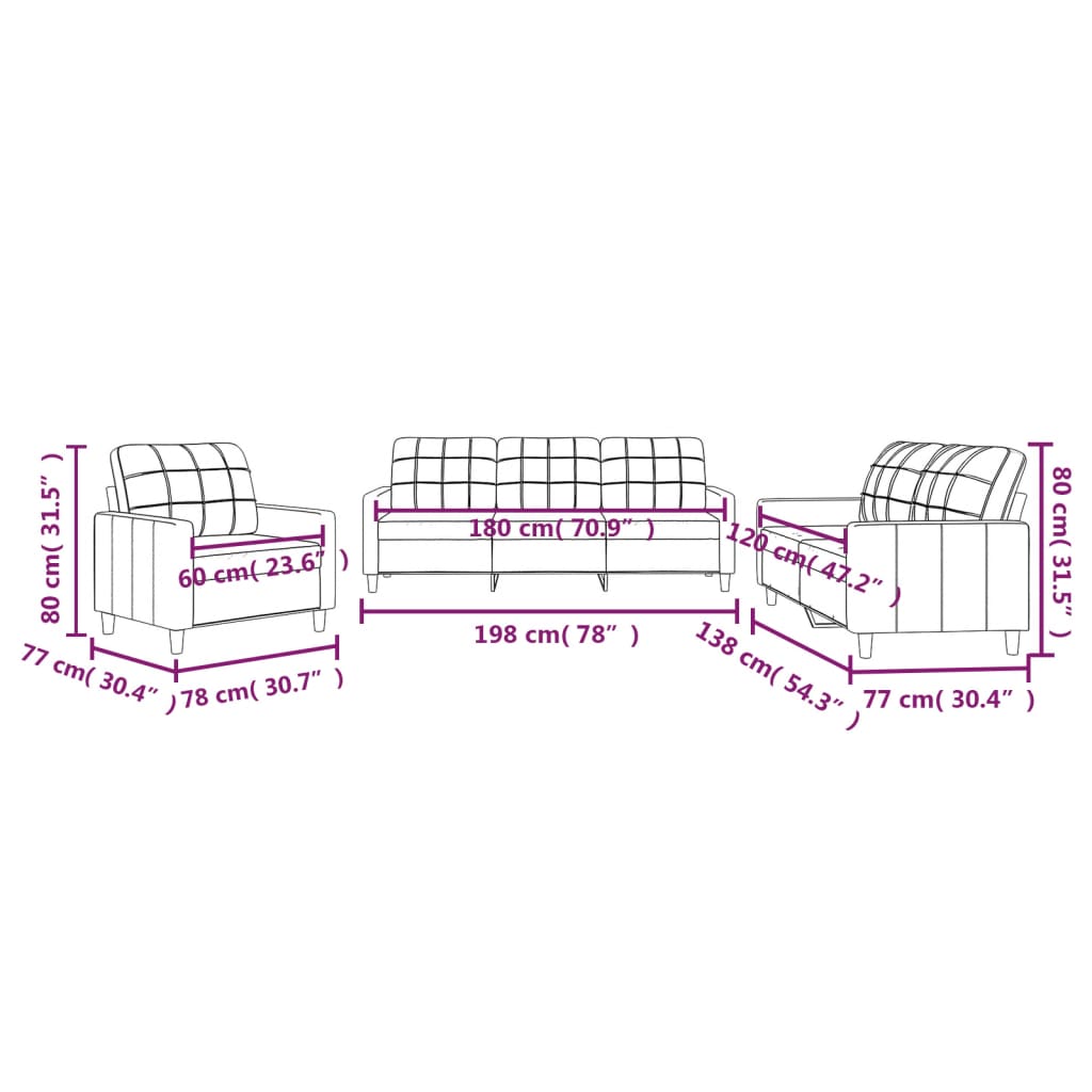 3-dijelni set sofa s jastucima svjetložuti od tkanine