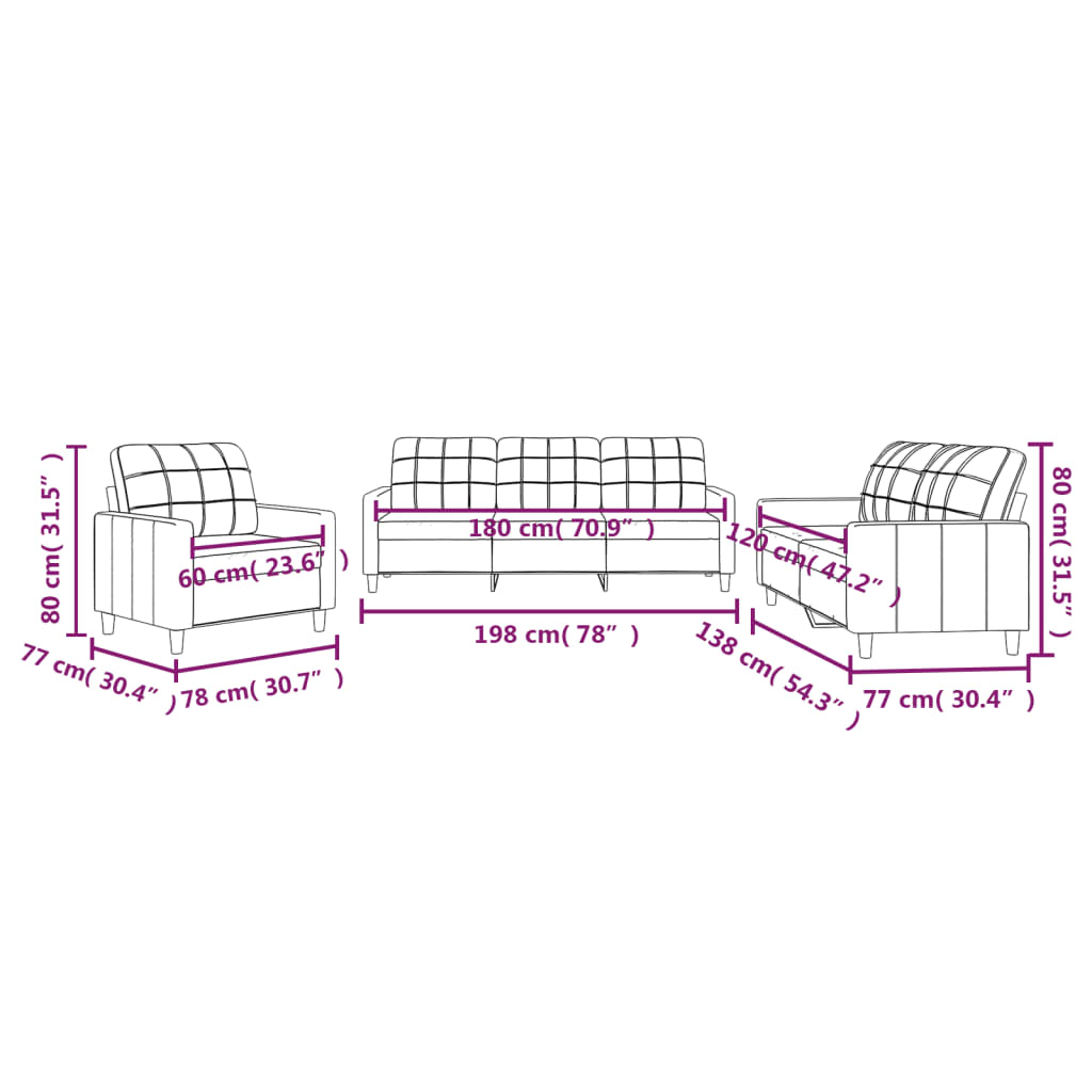 3-dijelni set sofa s jastucima crvena boja vina od tkanine