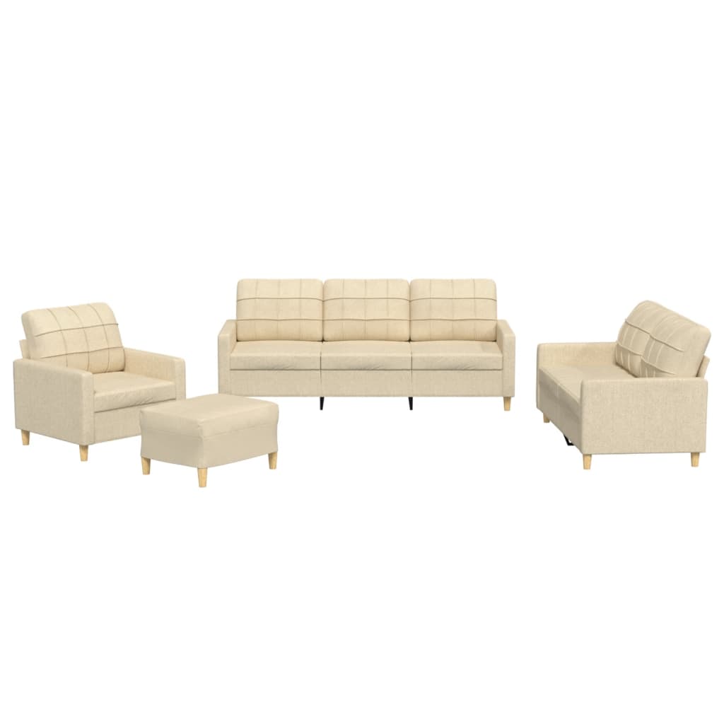 4-dijelni set sofa s jastucima krem od tkanine