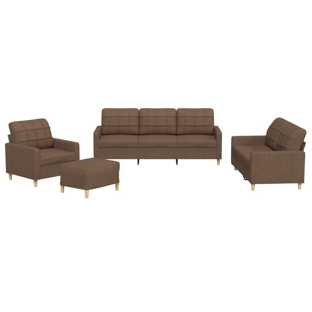 4-dijelni set sofa s jastucima smeđi od tkanine