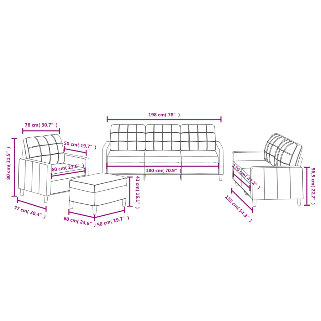 4-dijelni set sofa s jastucima crni od tkanine