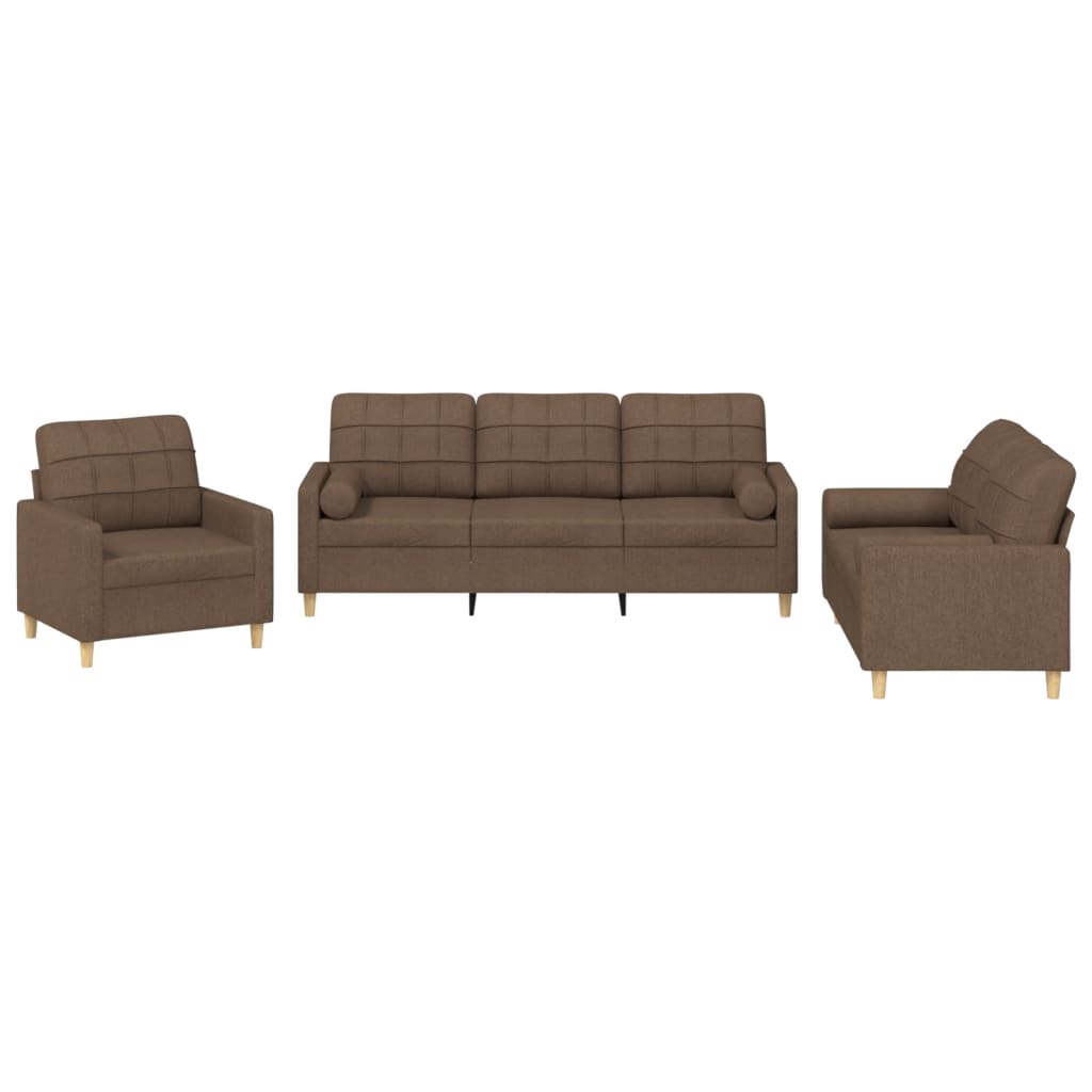 3-dijelni set sofa s jastucima smeđi od tkanine