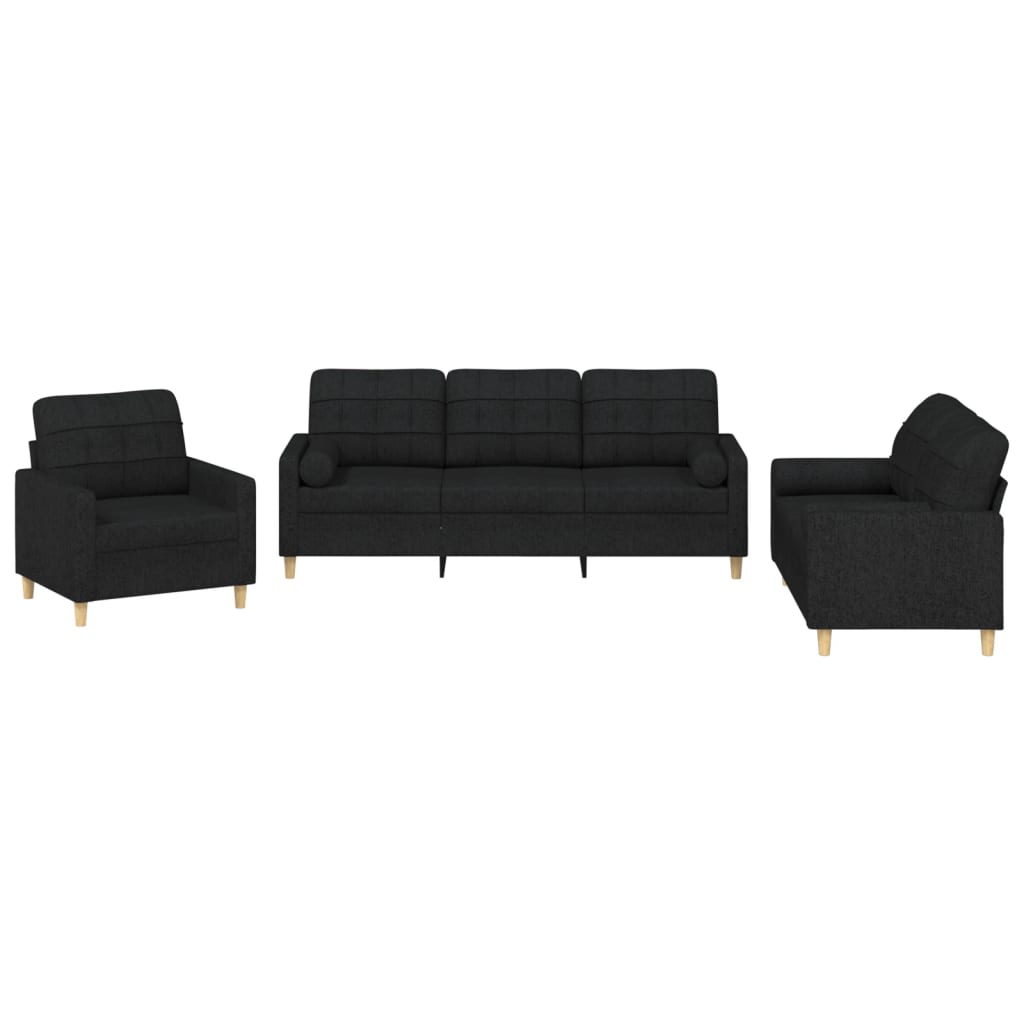 3-dijelni set sofa s jastucima crni od mikrovlakana