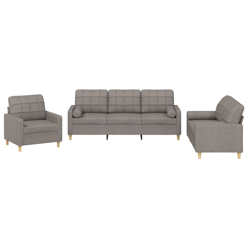 3-dijelni set sofa s jastucima smeđesivi od tkanine