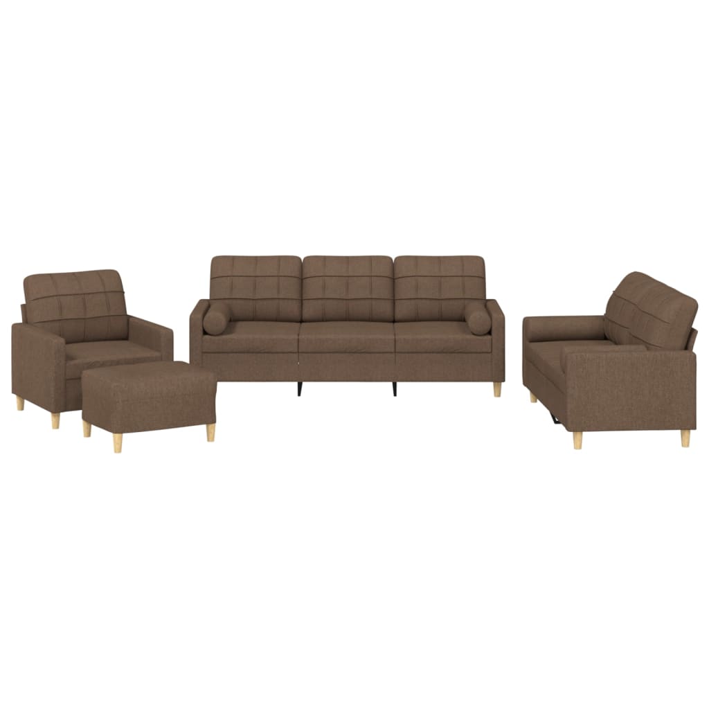 4-dijelni set sofa s jastucima smeđi od tkanine