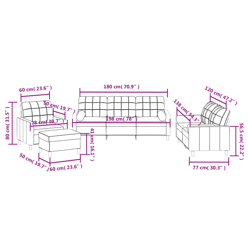 4-dijelni set sofa s jastucima smeđi od tkanine