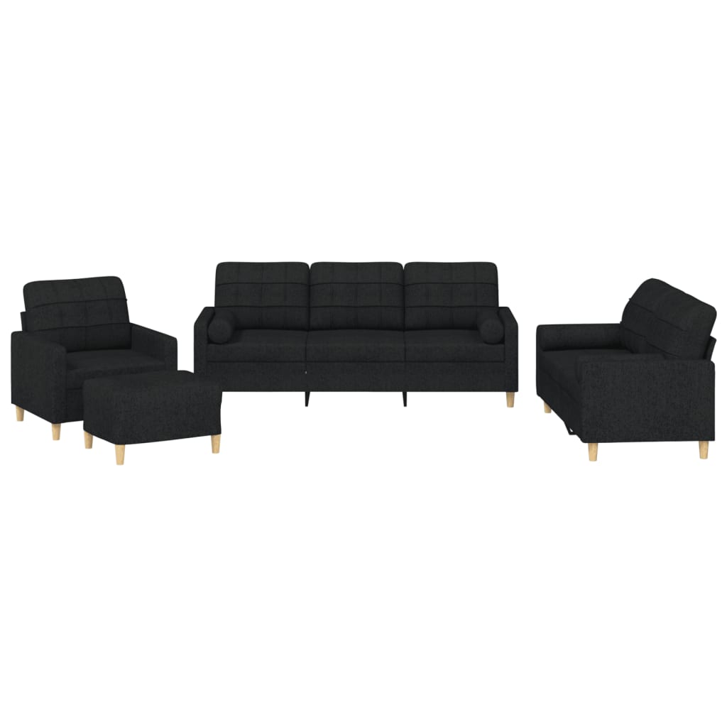 4-dijelni set sofa s jastucima crni od tkanine