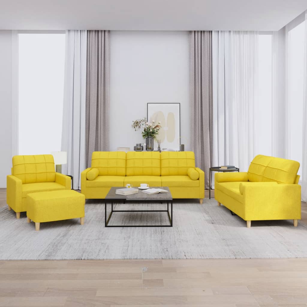 4-dijelni set sofa s jastucima svjetložuti od tkanine